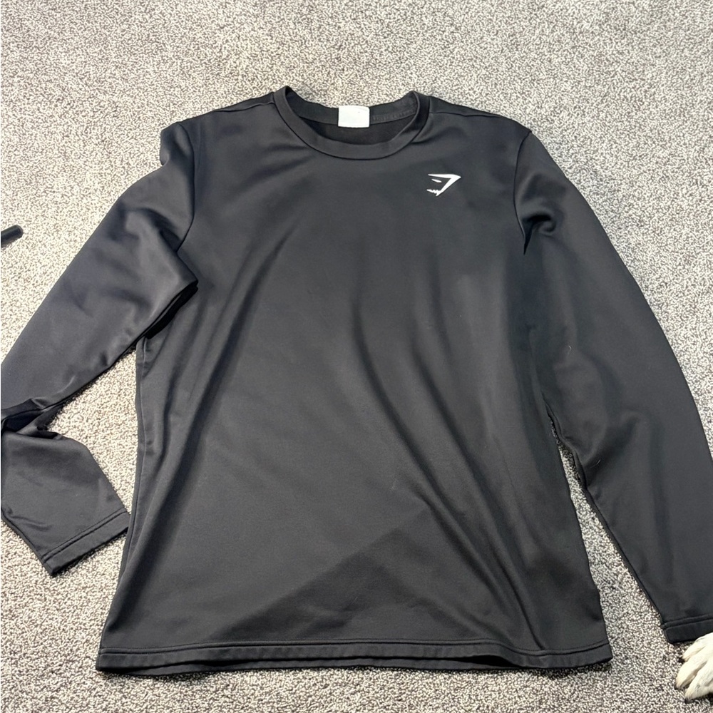 Gymshark Black Fleece-Lined Long Sleeve Performance Top | Size L